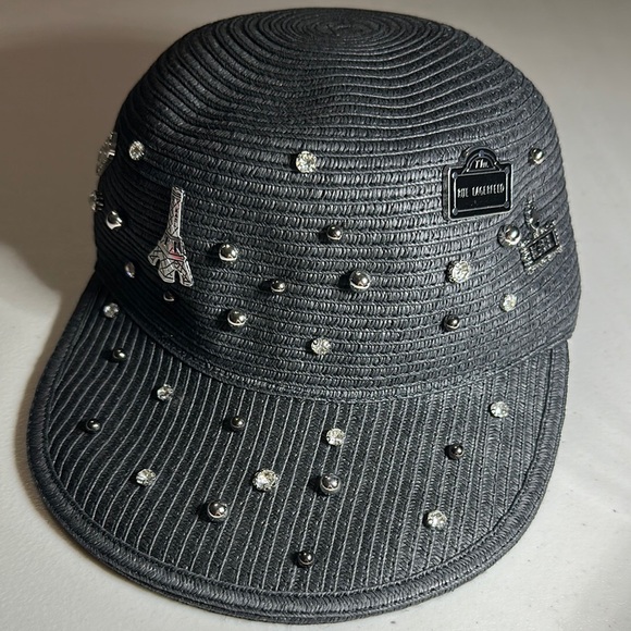 NWT Black Karl Lagerfeld Embellished Cap with Eiffel Tower & Paris Charms - Picture 1 of 6
